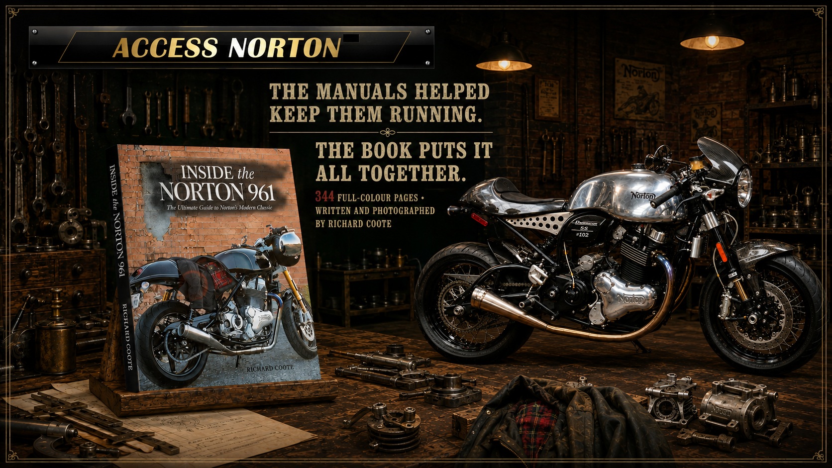 Inside the Norton 961 book and Norton motorcycle