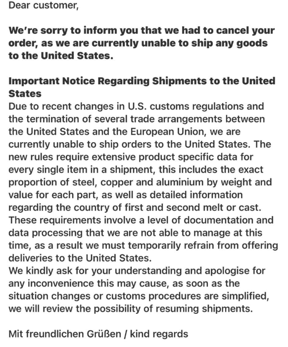 Europe shipping restrictions