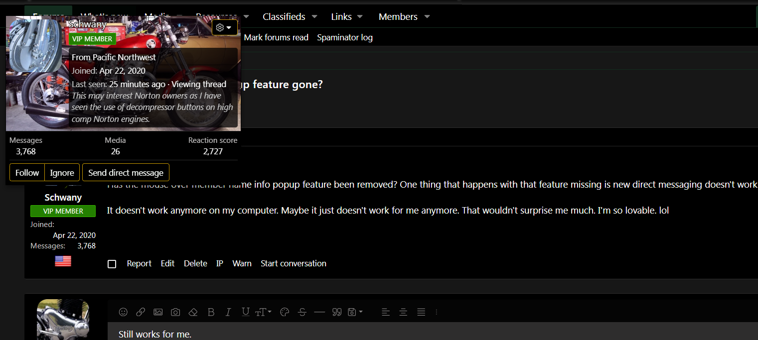 Member mouse over user name info pop-up feature gone?