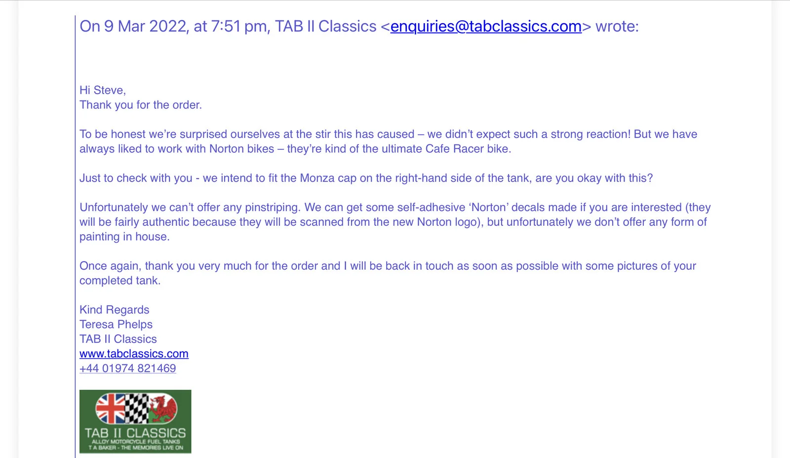 Norton 961 Alloy Tank