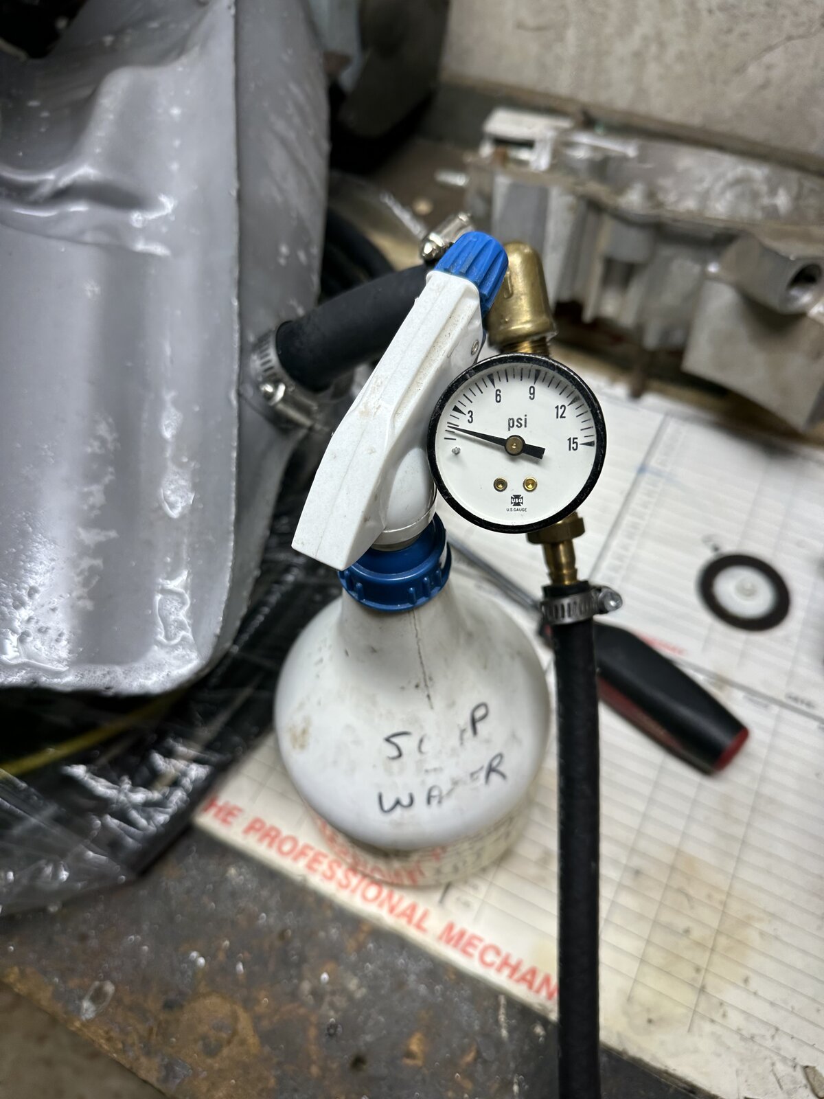 Gas fuel tank leak pressure test check  before paint