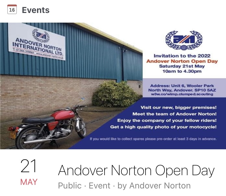 Andover Norton open day Sat 21st May