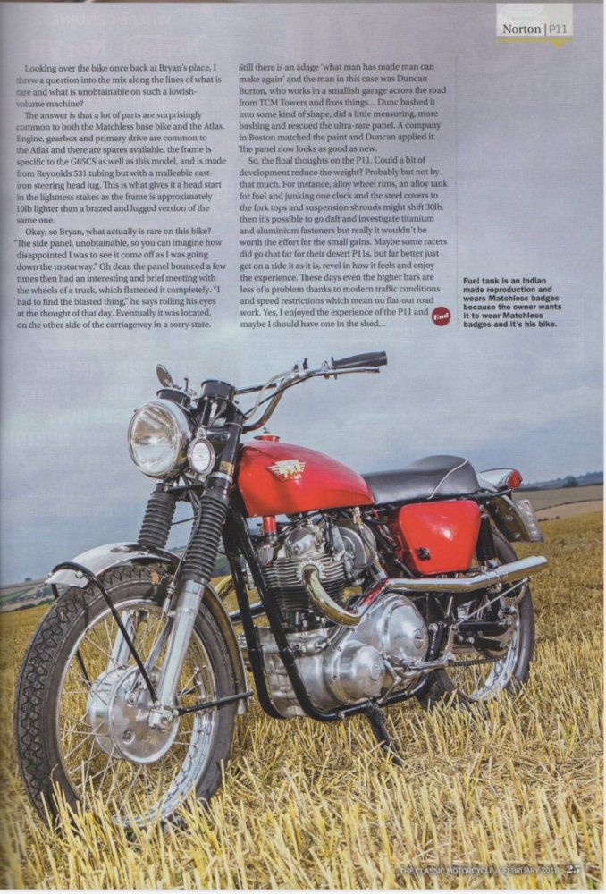 Recent P11 article in the Feb., 2018 issue of the The Classic Motor Cycle