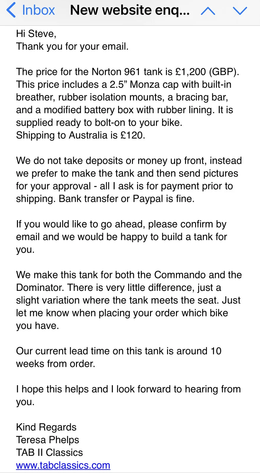 Norton 961 Alloy Tank