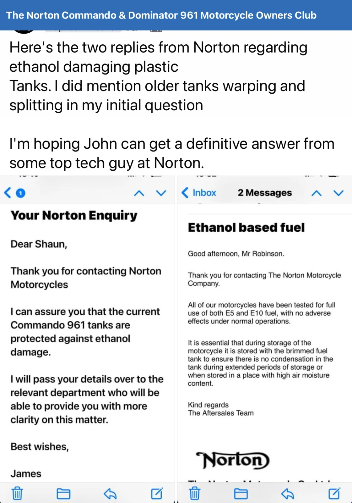 Ethanol killed my tank