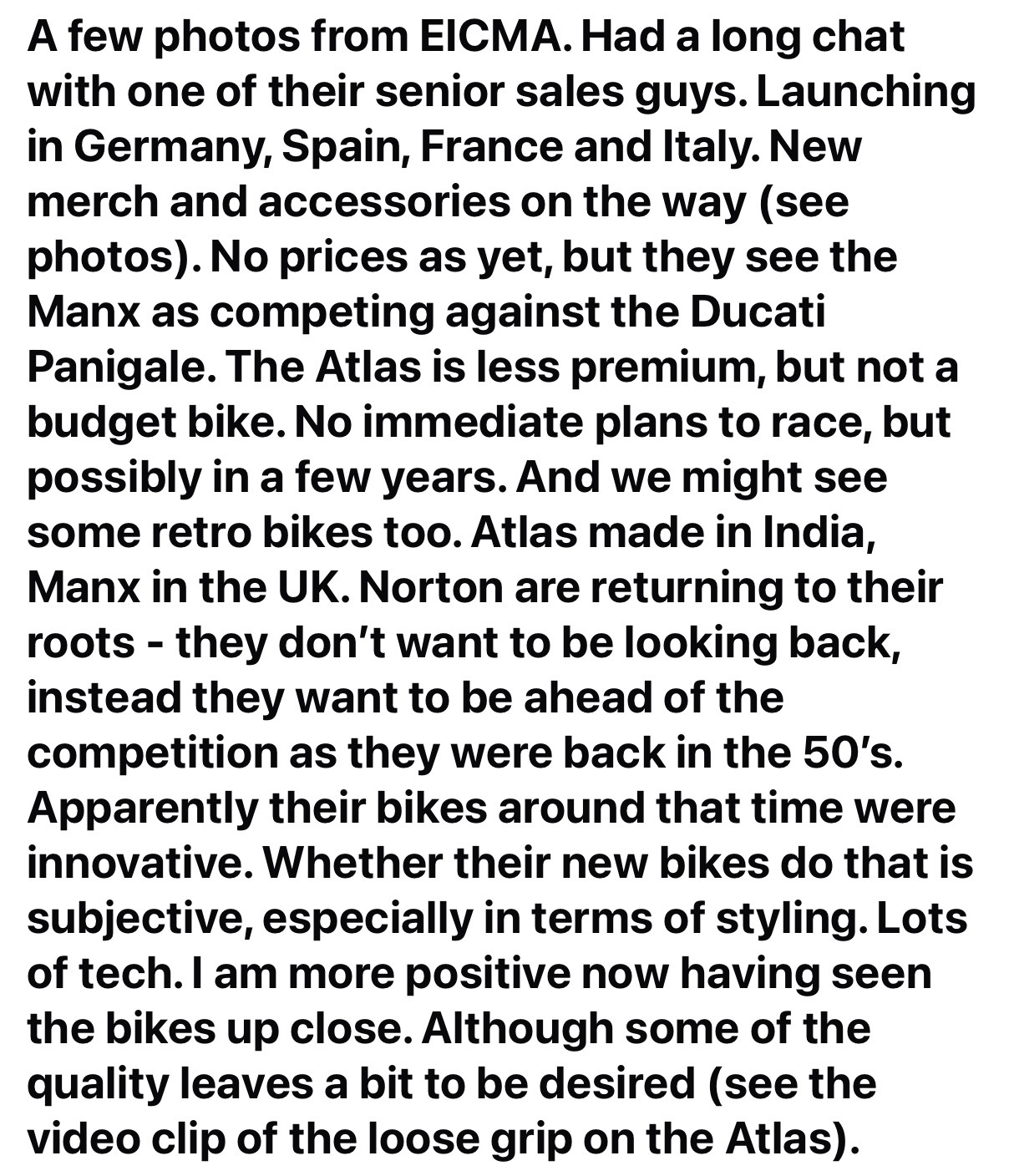 What's happening at Norton? Sale to TVS, massive investment, new bikes...