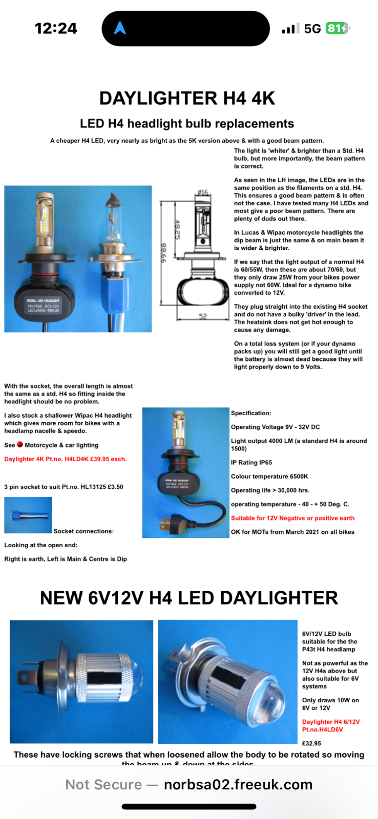 Best LED headlamp (positive earth)