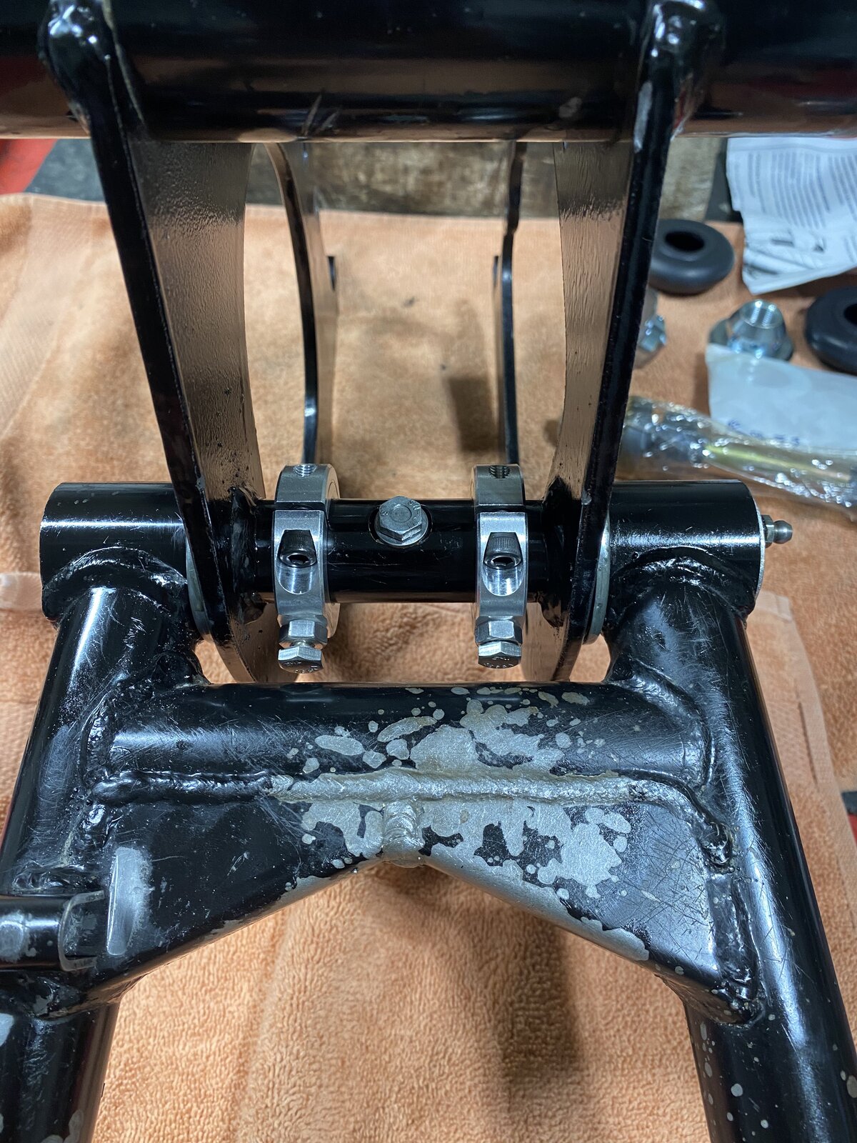 New swinging arm spindle and bushes, plus the Kegler clamp upgrade completed!