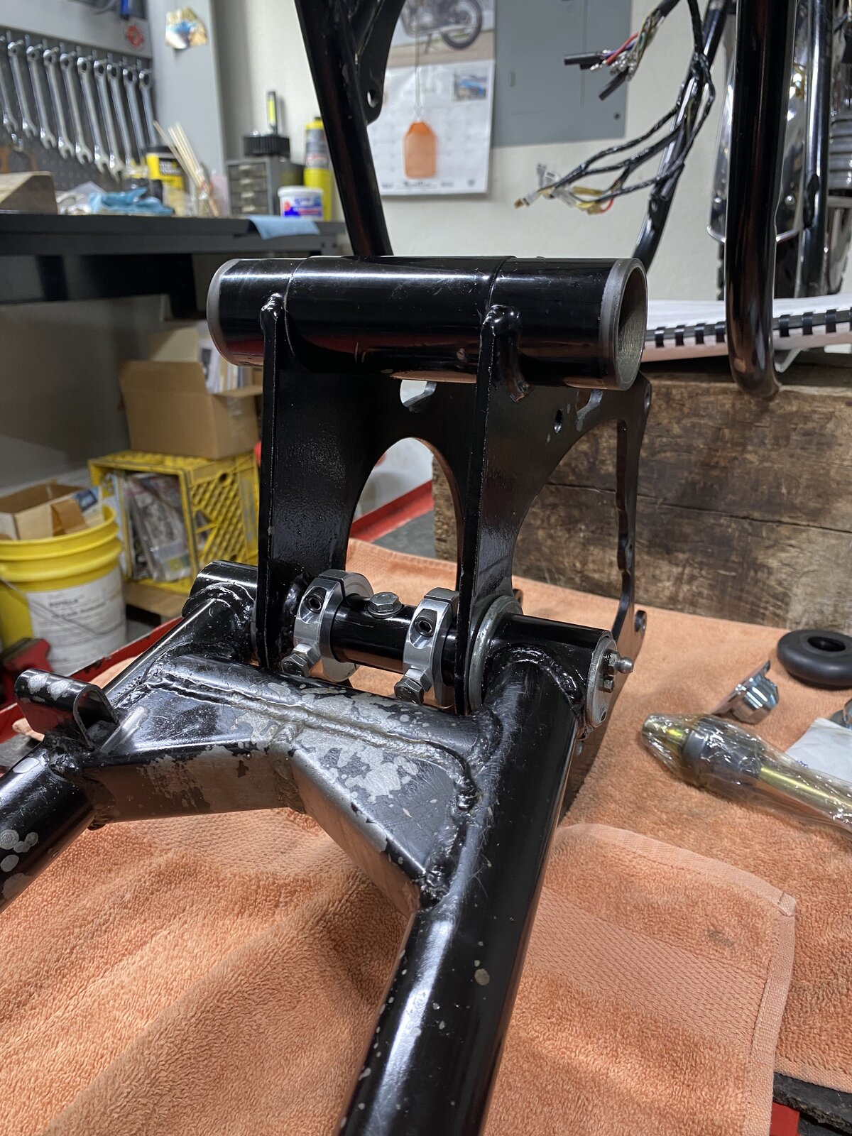 New swinging arm spindle and bushes, plus the Kegler clamp upgrade completed!