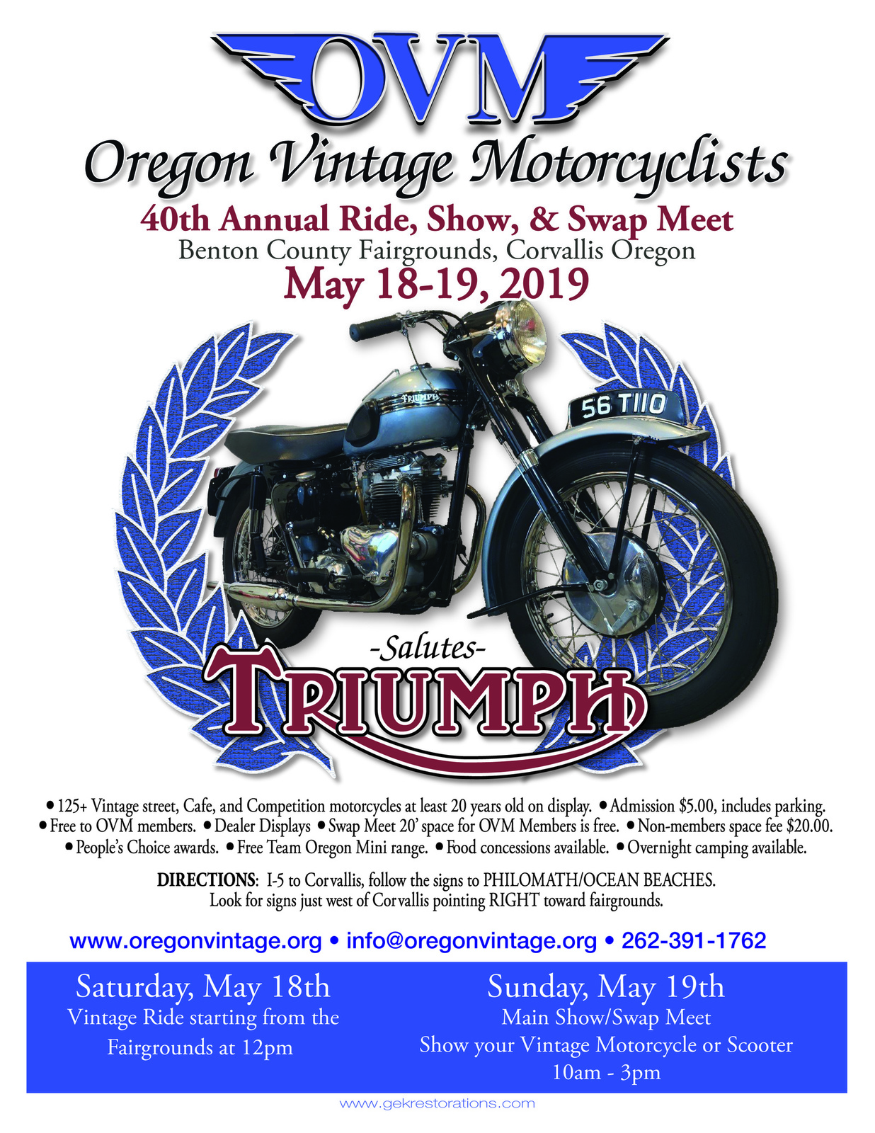 Oregon Vintage Motorcyclist 2019 Corvallis Show May 18-19th