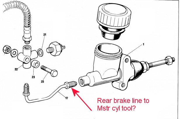 Mk3 rear brake line fitting at right footpeg mount