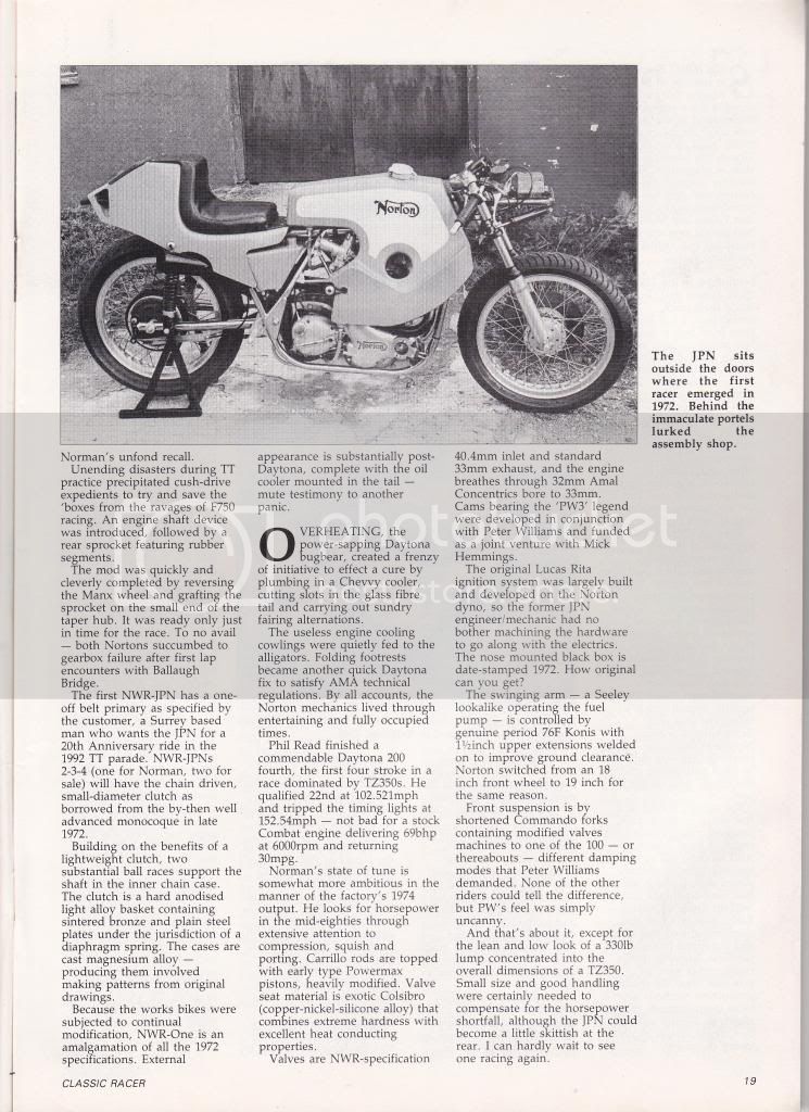 Norman White article from Classic Racer '91