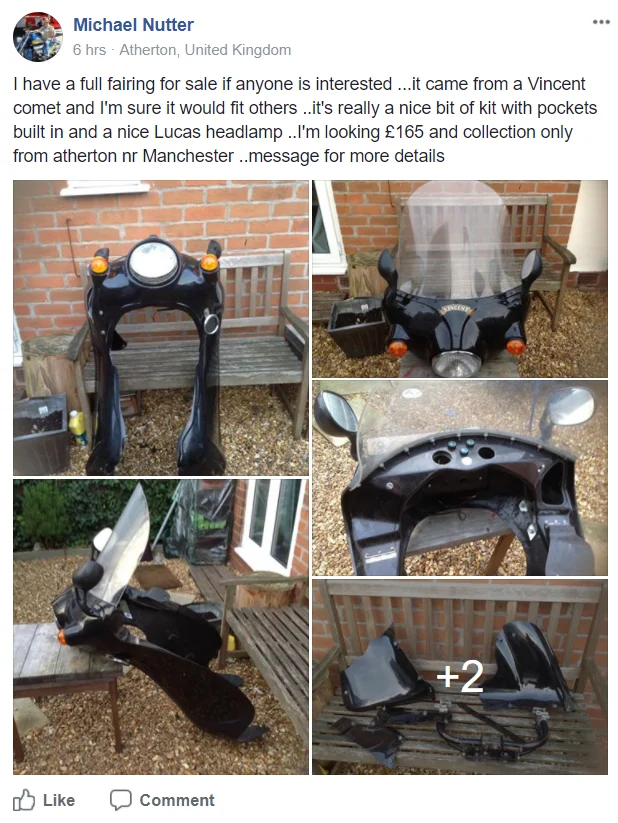 Vincent fairing for sale in UK. 165 pounds